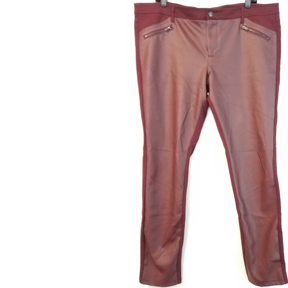 burgundy leather look jeans
